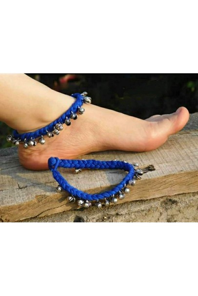 Alphabey's Tribal Style Royal Blue Threaded Anklets with Oxidized Ghungroo for Women and Girls Alphabey's Tribal Style Royal Blue Threaded Anklets with Oxidized Ghungroo for Women and Girls